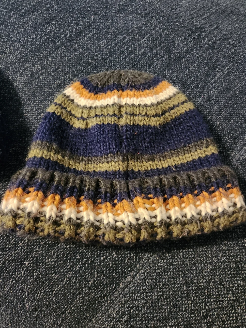 Kids Navy & Multicolor Knit Pom Pom Beanie Set